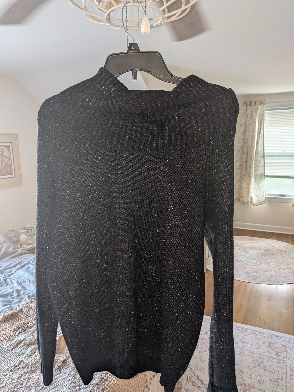 Black Sparkle Funnel Neck Women's Sweater